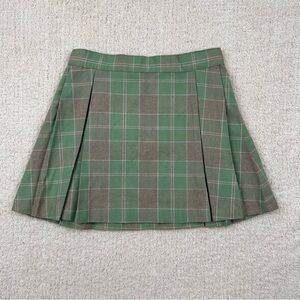 The Beaufort Bonnet Company Skirt Girls 7 Green Plaid Flannel Pleated‎ Academia